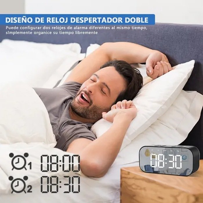 Reloj Despertador Digital C/alarma Y Bocina Bluetooth Negro
