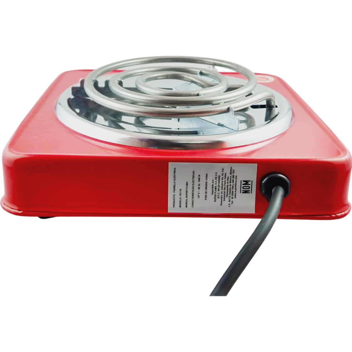 H + R Parrilla Eléctrica Super Flama De 1 Resistencia Con Termostato color roja