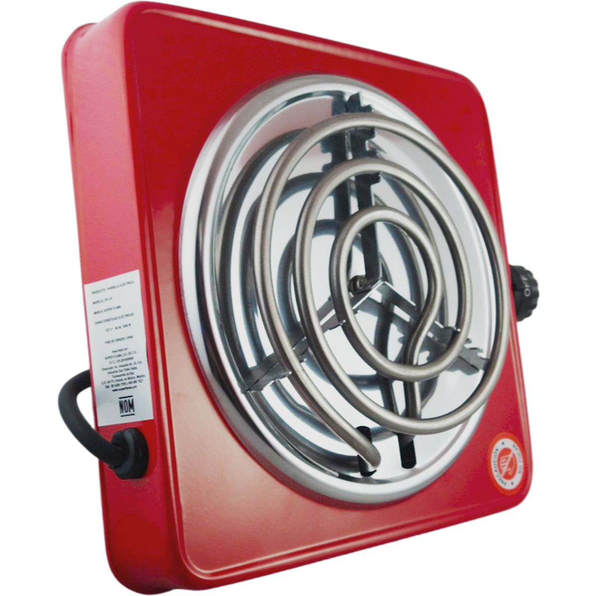 H + R Parrilla Eléctrica Super Flama De 1 Resistencia Con Termostato color roja
