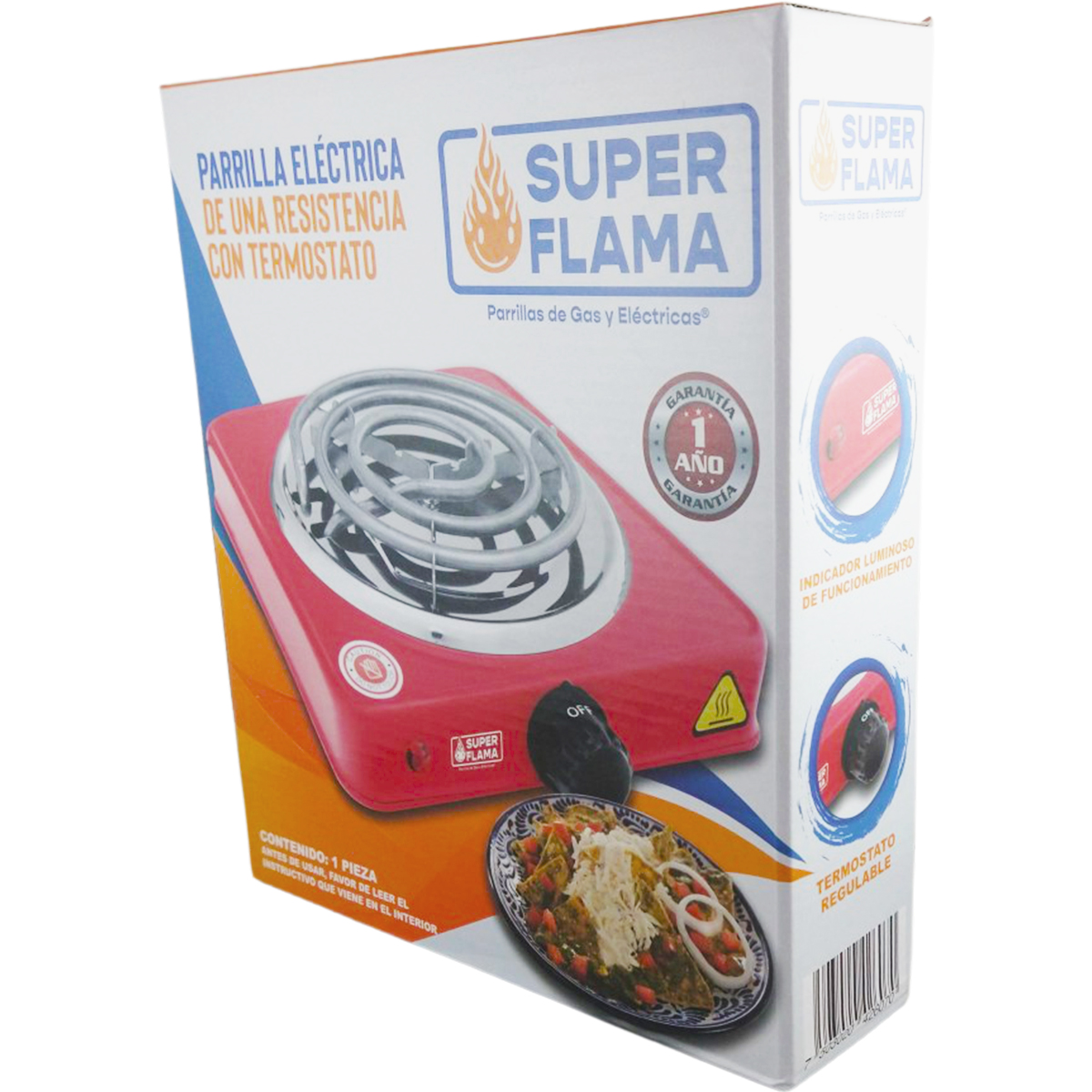 H + R Parrilla Eléctrica Super Flama De 1 Resistencia Con Termostato color roja