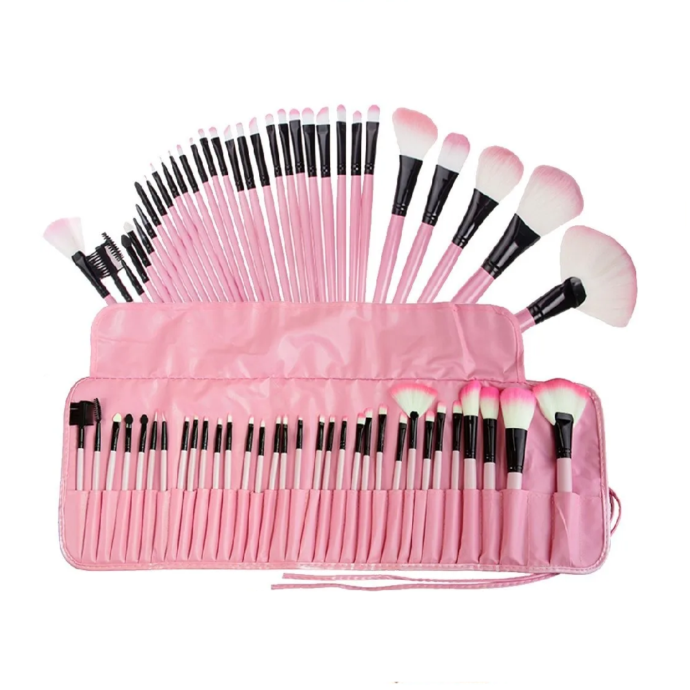 Juego De 32 Brochas De Maquillaje Profecional Rosa
