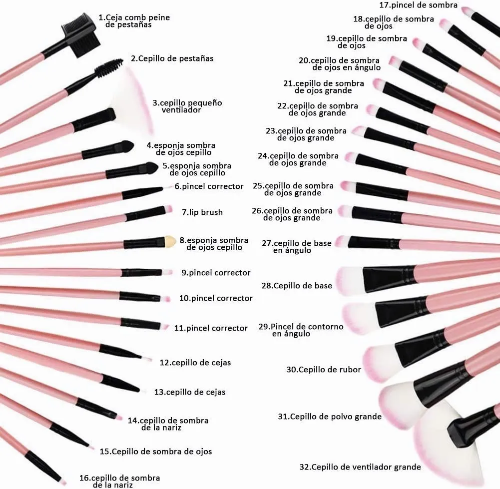 Juego De 32 Brochas De Maquillaje Profecional Rosa