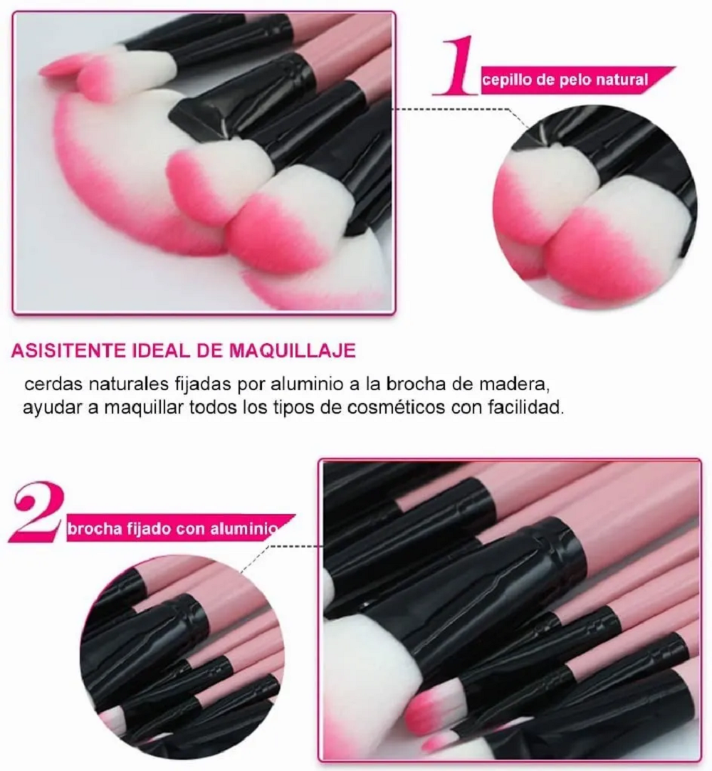 Juego De 32 Brochas De Maquillaje Profecional Rosa