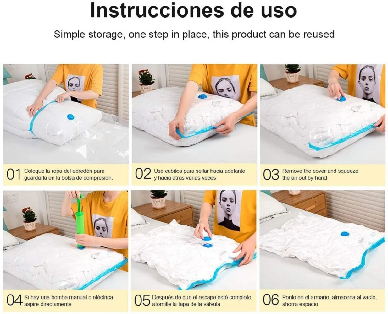 Bolsa De Vacío Con Bomba Manual Para Guardar Ropa, 10 Piezas