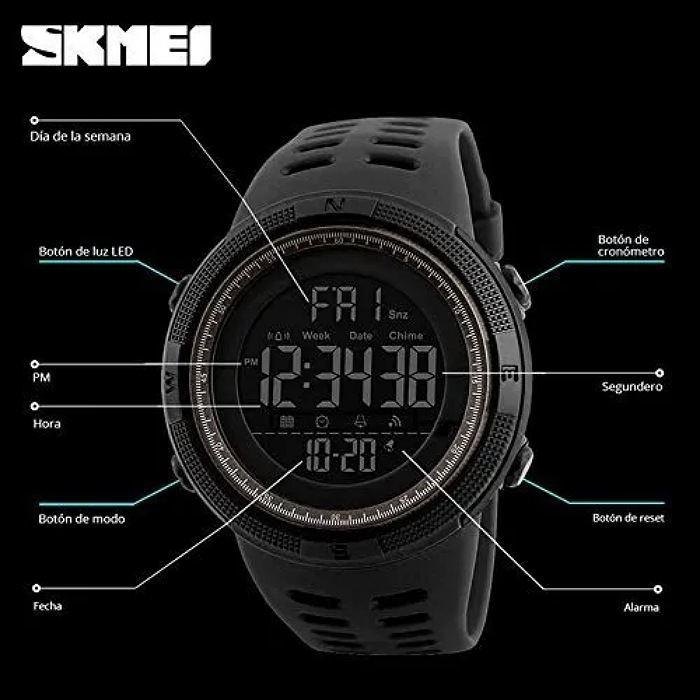 Reloj Skmei 1251 Negro Deportivo Digital Y Regalo