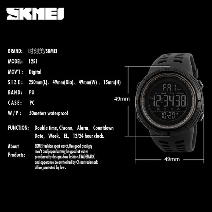 Reloj Skmei 1251 Negro Deportivo Digital Y Regalo