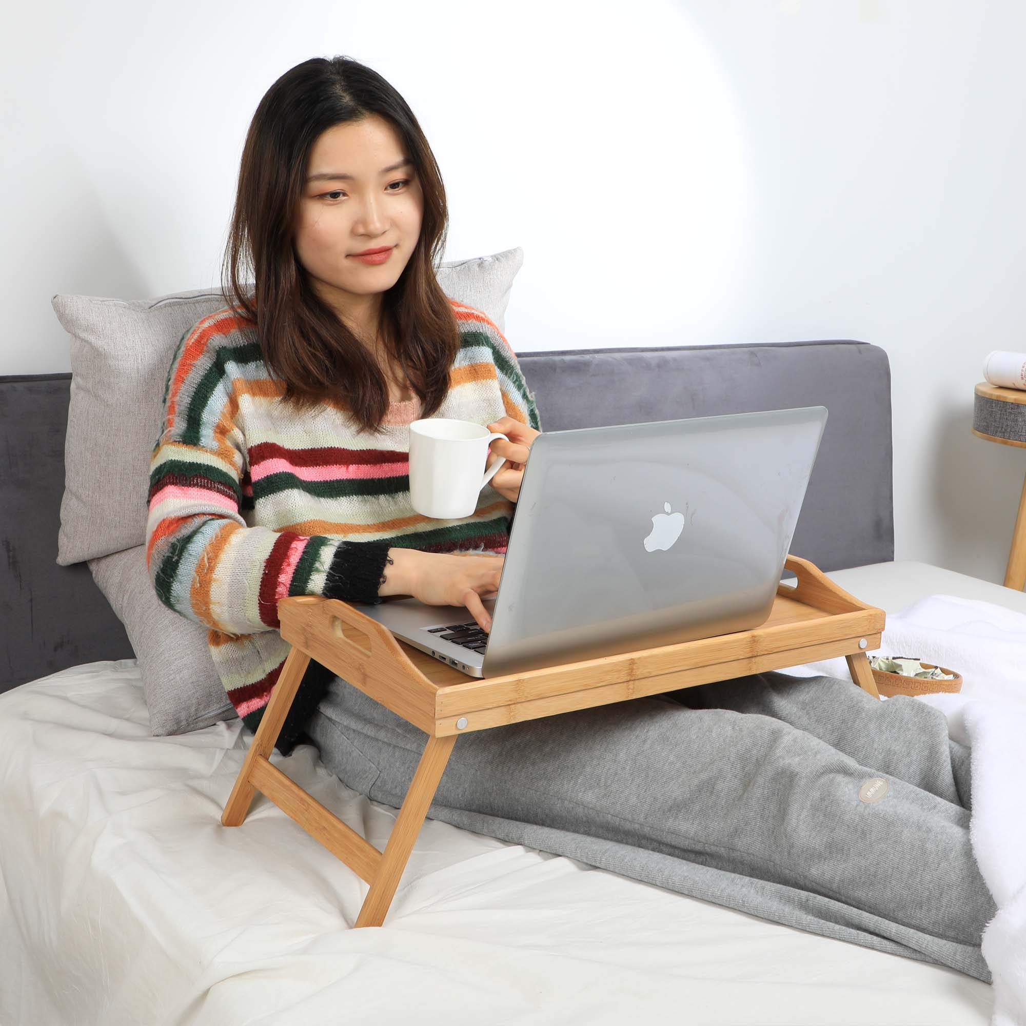 Mesa de Servicio Desayuno para Cama de Bambú Plegable  