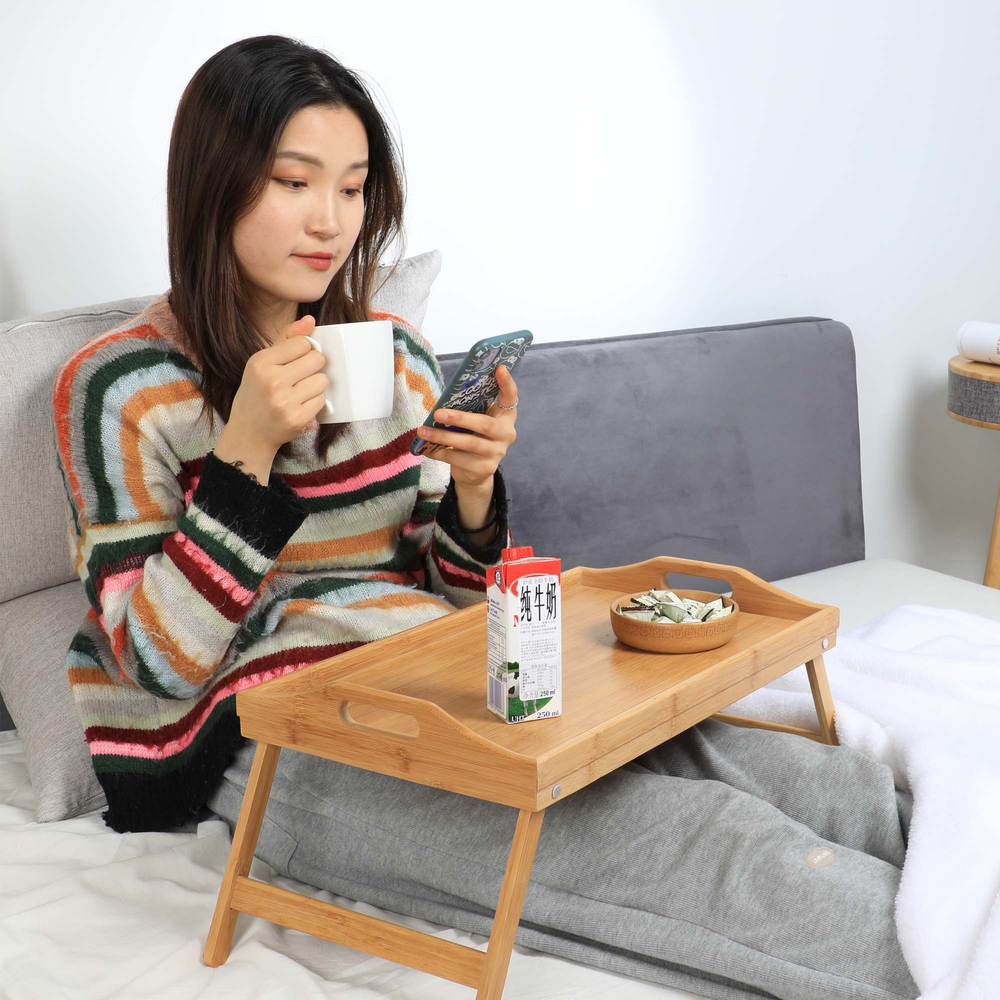 Mesa de Servicio Desayuno para Cama de Bambú Plegable  
