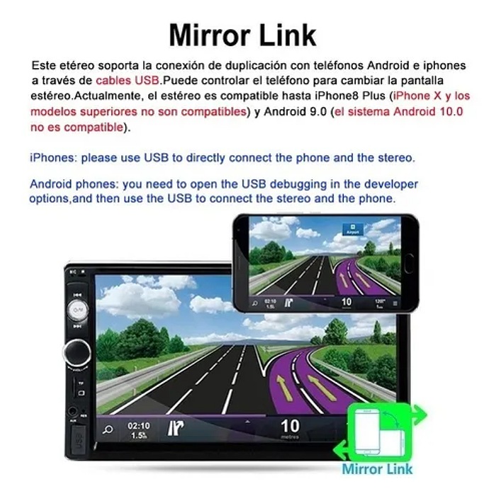 Estéreo Mirrorlink Pantalla Táctil 7 Pulgadas Hd Bluetooth