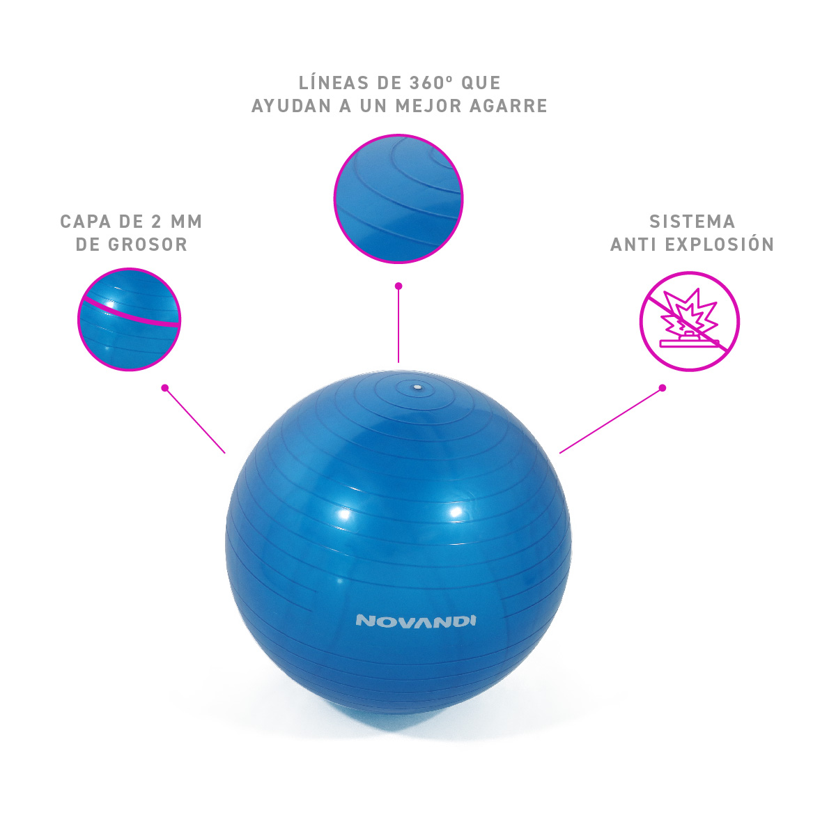 Pelota de Ejercicio 55 cm para Yoga, Pilates y Fitness color Azul.