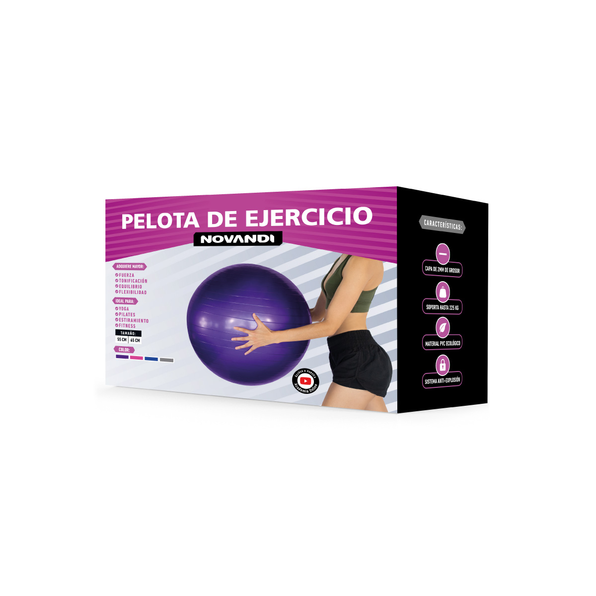 Pelota de Ejercicio 65 cm para Yoga, Pilates y Fitness color Rosa.