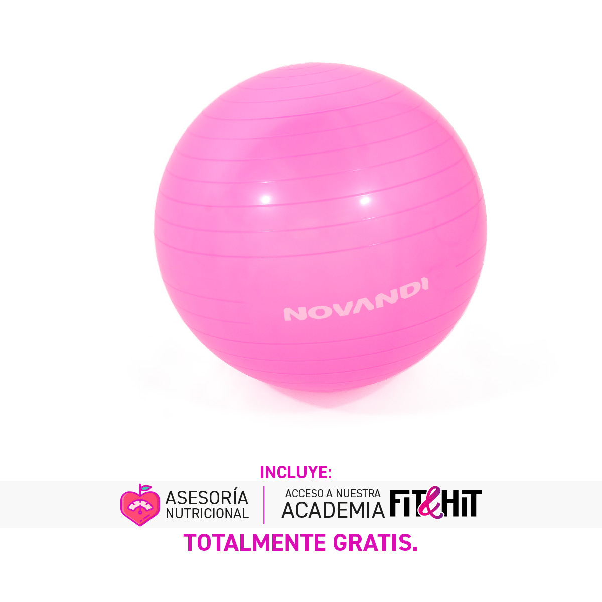 Pelota de Ejercicio 65 cm para Yoga, Pilates y Fitness color Rosa.