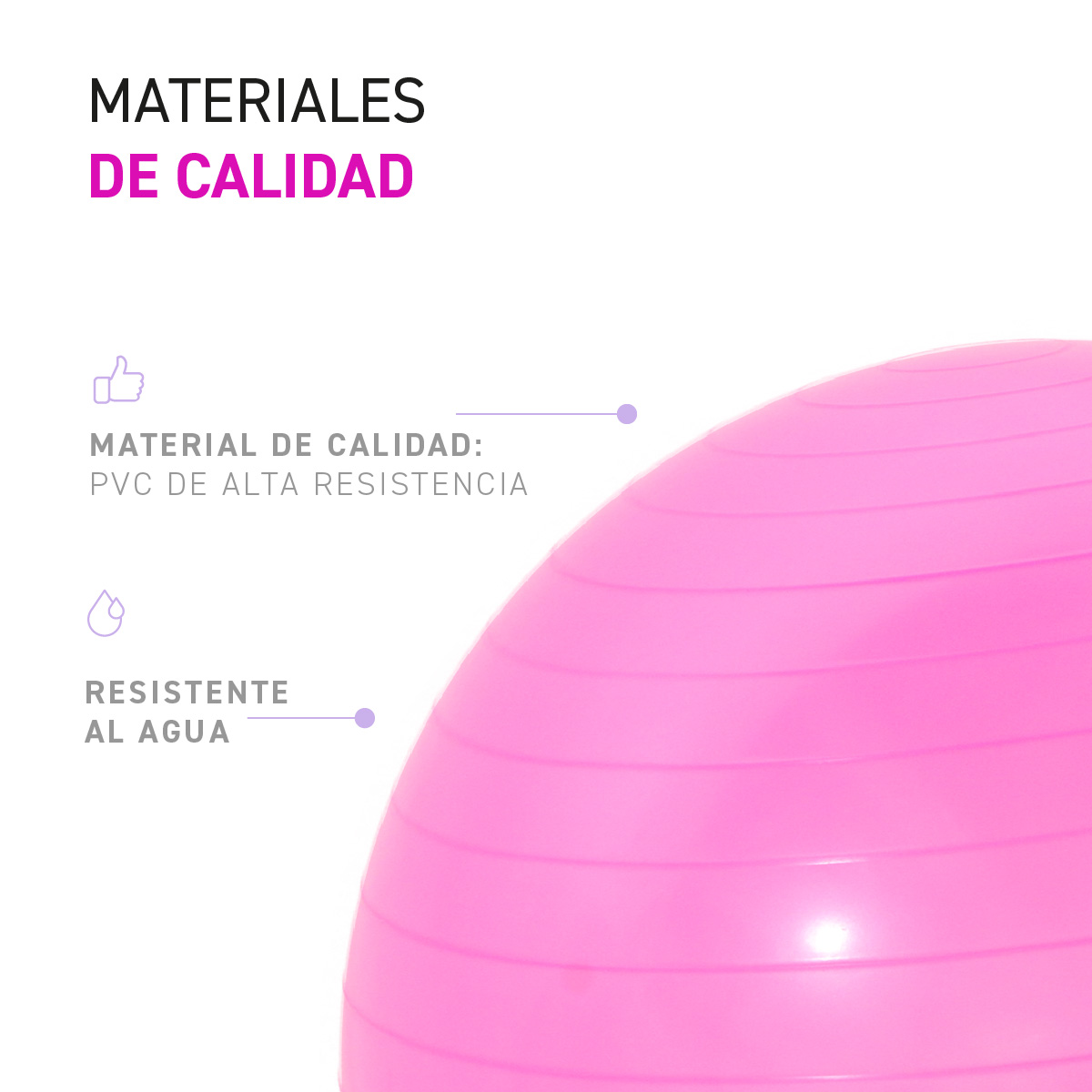 Pelota de Ejercicio 65 cm para Yoga, Pilates y Fitness color Rosa.