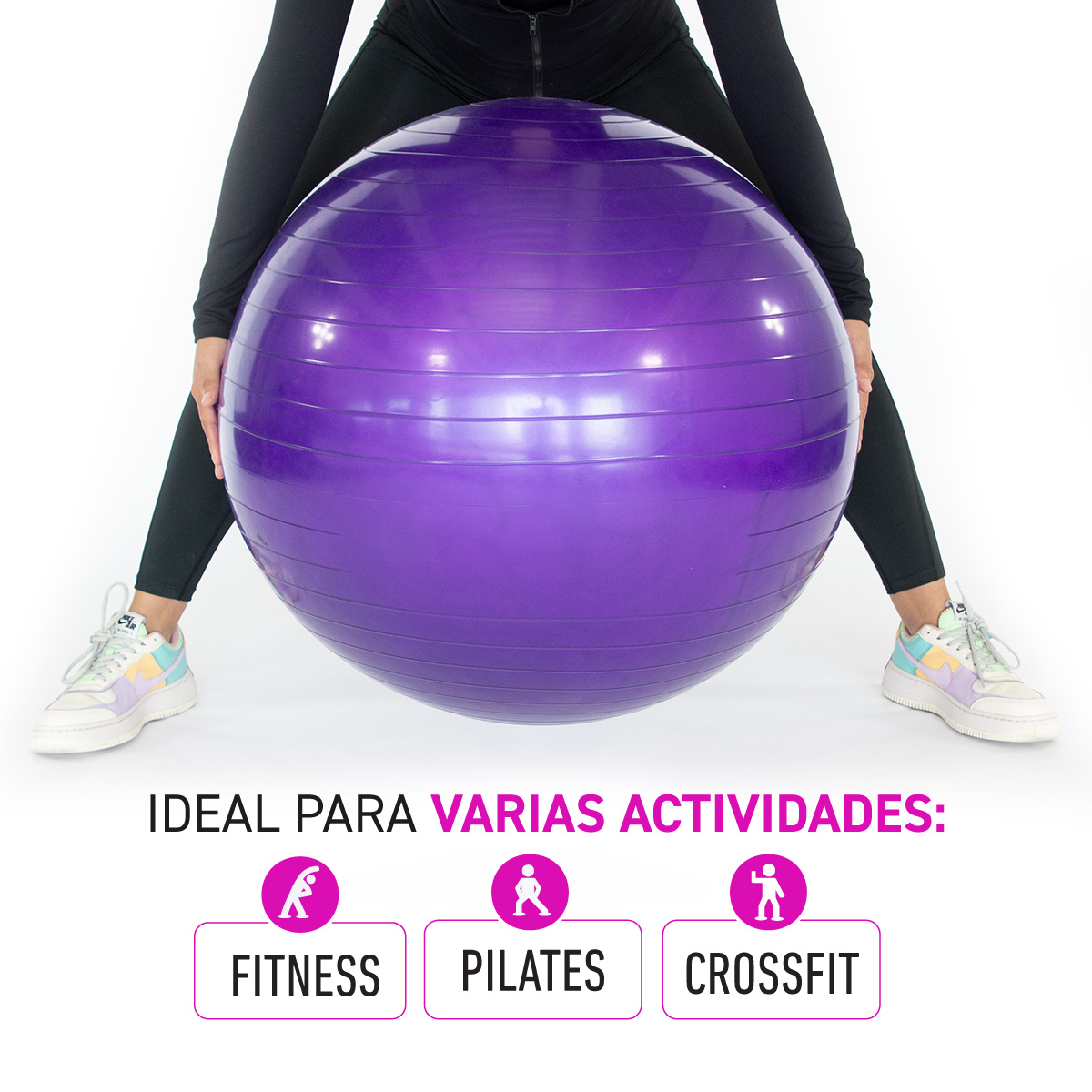 Pelota de Ejercicio 65 cm para Yoga, Pilates y Fitness color Rosa.