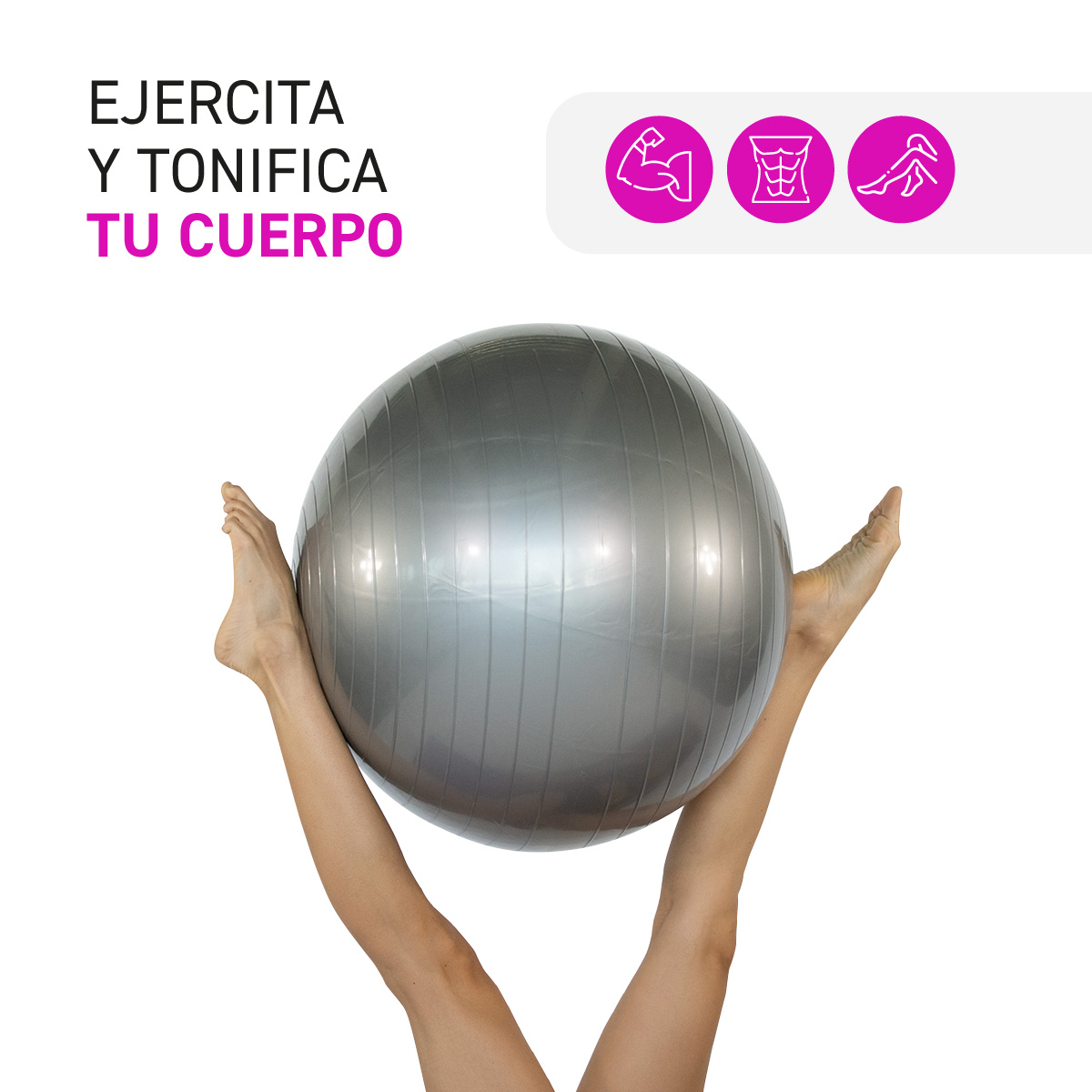 Pelota de Ejercicio 65 cm para Yoga, Pilates y Fitness color Plata.