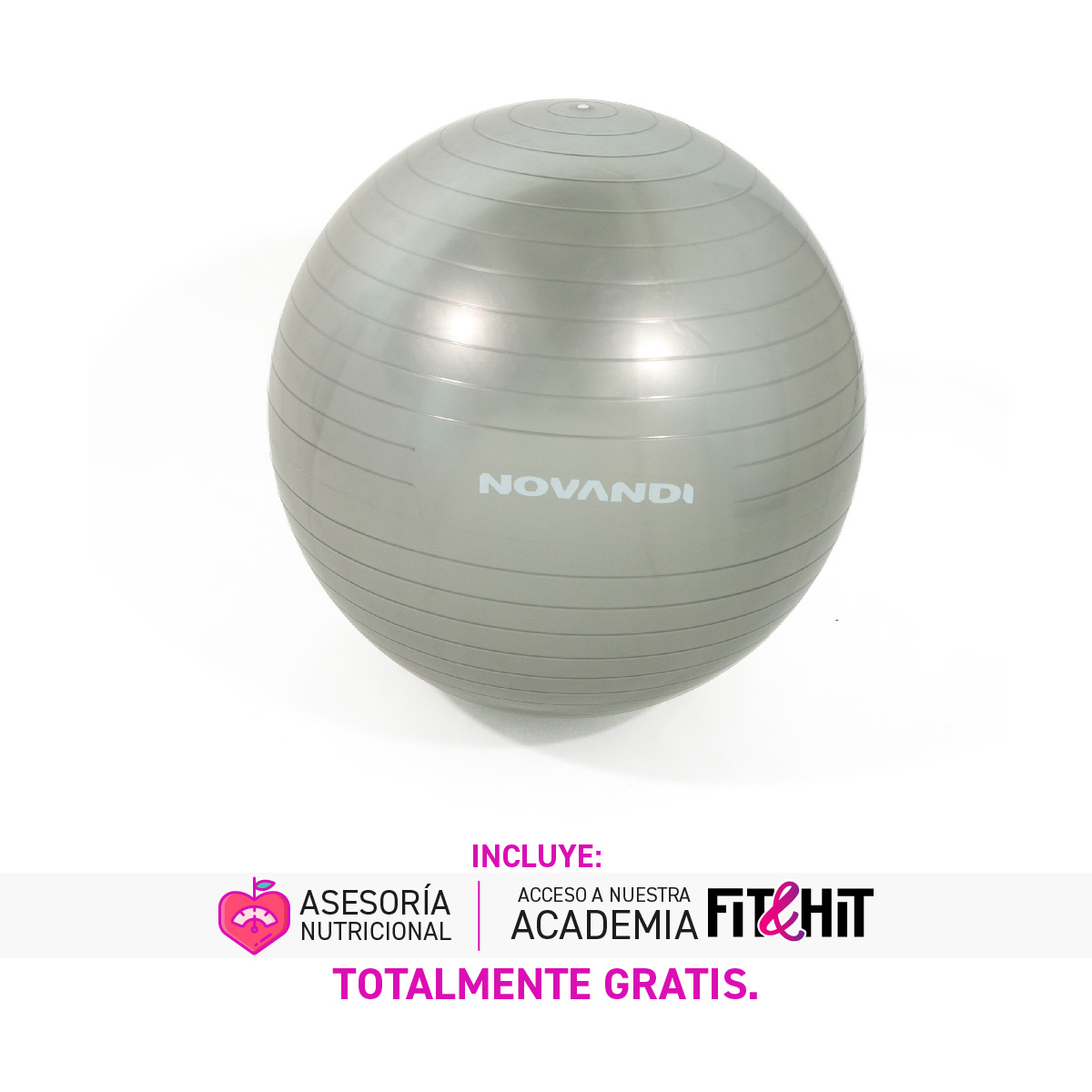 Pelota de Ejercicio 65 cm para Yoga, Pilates y Fitness color Plata.