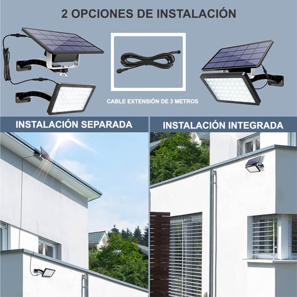 LAMPARA SOLAR 48 LEDS CON CABLE DE 3 METROS PANEL EXTERNO