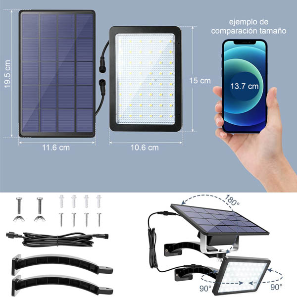 LAMPARA SOLAR 48 LEDS CON CABLE DE 3 METROS PANEL EXTERNO