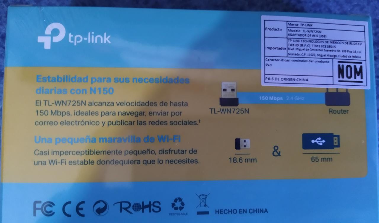 TARJETA DE RED USB INALAMBRICA 150 MBPS 802.11 NANO NEGRO LAP PC RECEPTOR WIFI TL-WN725N ANTENA