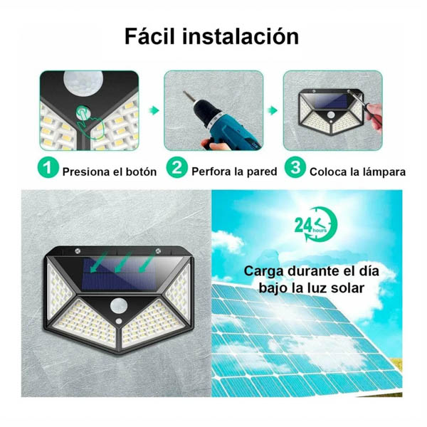 Lampara Solar 100 Led Sensor Movimiento Multi Posiciones