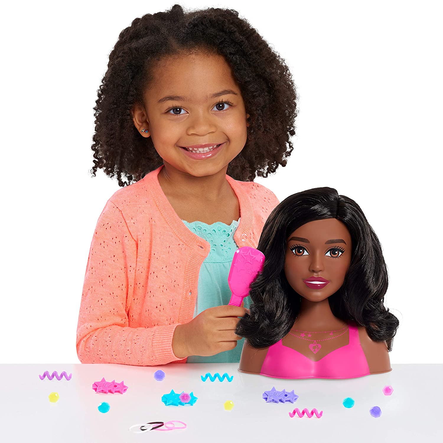 Barbie Fashionista Styling Head Cabeza Peinar 20 Accesorios Pelo Negro