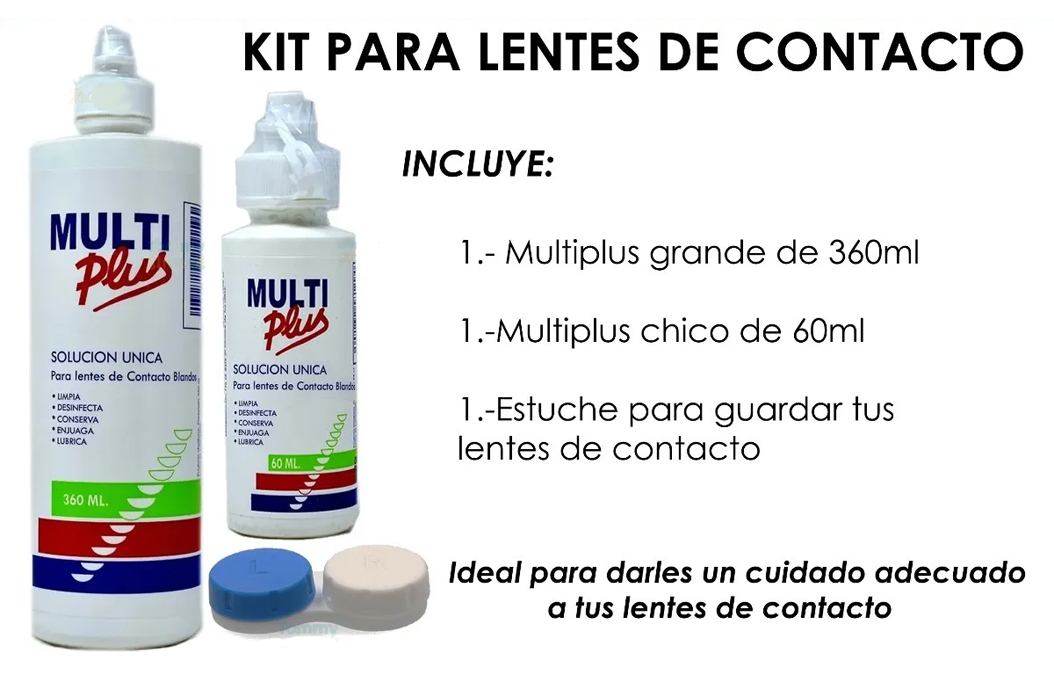 Kit Multiplus Liquido P Limpieza De Lentes D Contacto Viaje.