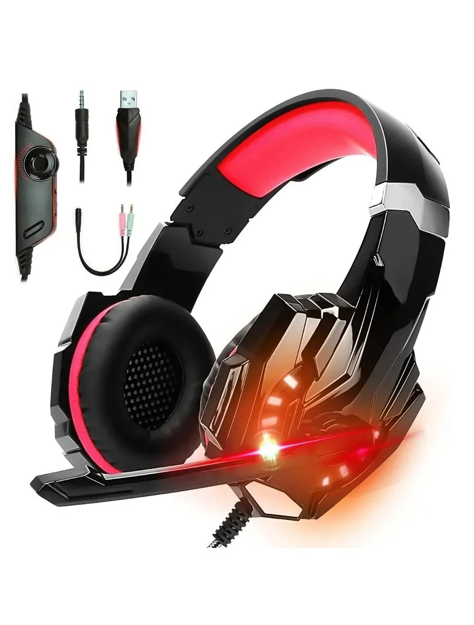 Audífonos Gamer Pro Kotion Each G9000 Con Micrófono Luz Led Rojo