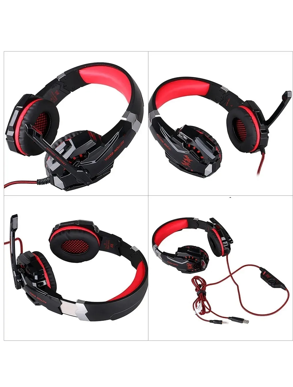 Audífonos Gamer Pro Kotion Each G9000 Con Micrófono Luz Led Rojo