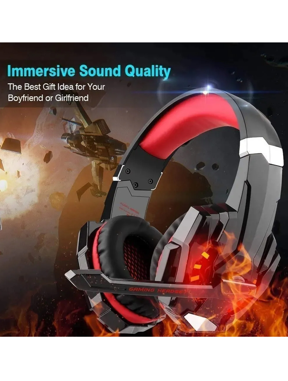Audífonos Gamer Pro Kotion Each G9000 Con Micrófono Luz Led Rojo