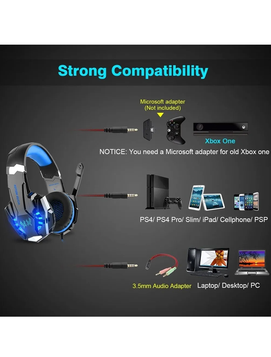 Audífonos Gamer Pro Kotion Each G9000 Con Micrófono Luz Led Azul