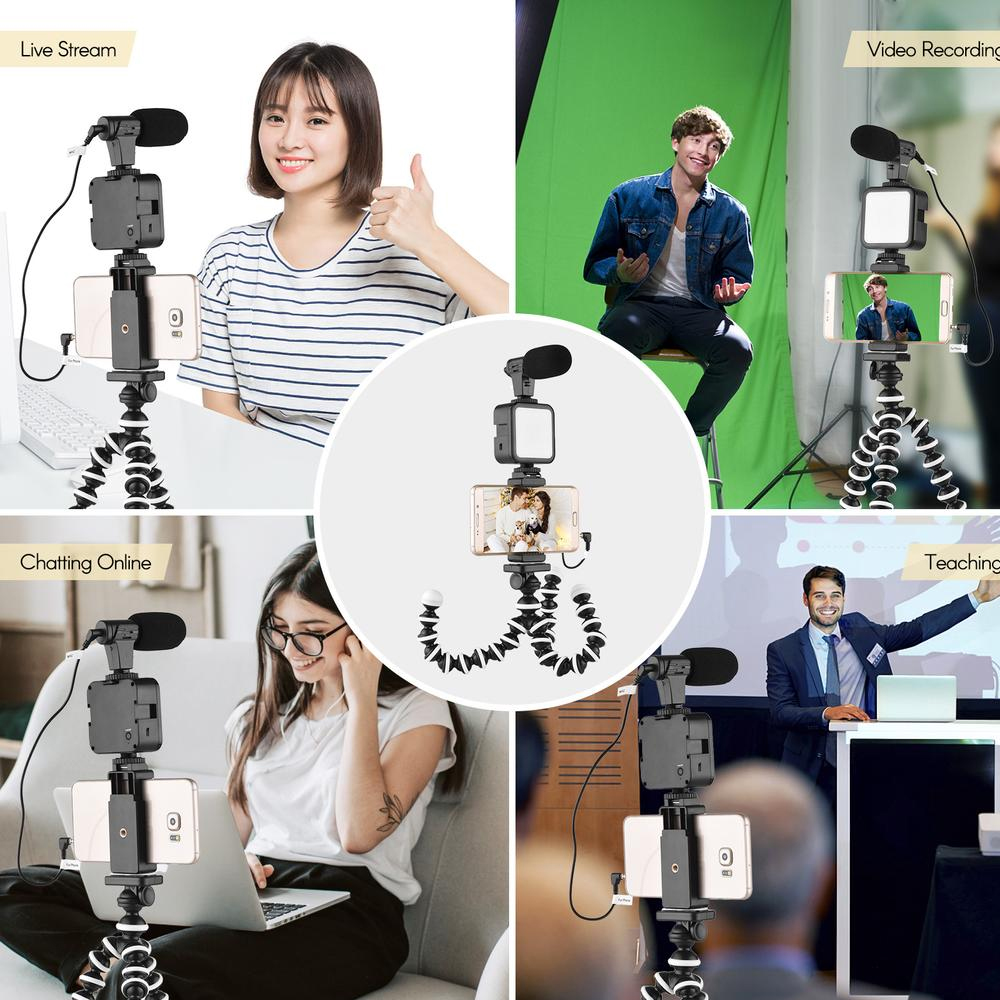 Kit Blogger / Youtuber Vlog Cámara Y Celular Led Y Micrófono Tripie