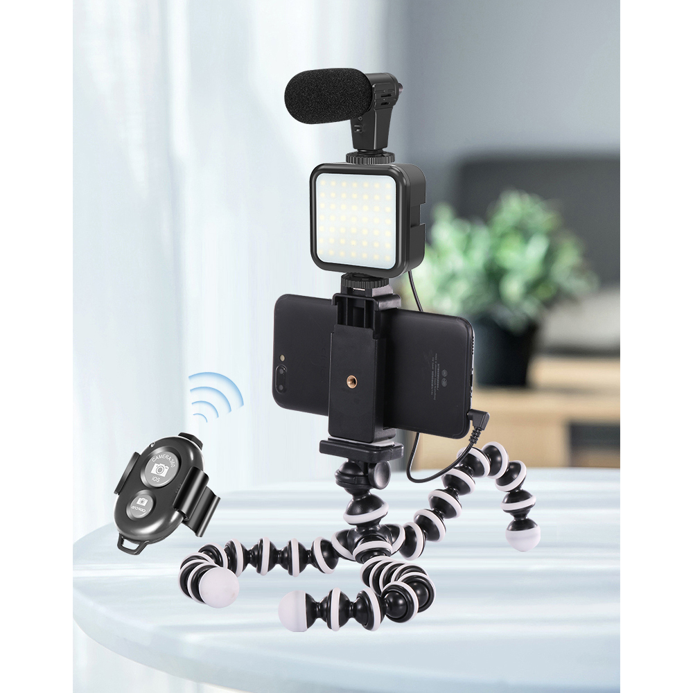 Kit Blogger / Youtuber Vlog Cámara Y Celular Led Y Micrófono Tripie