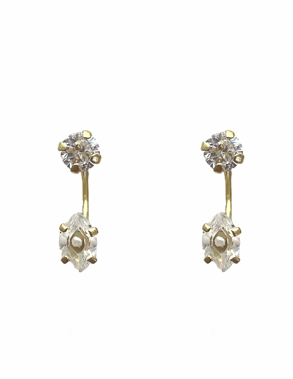 Arete curvo, para niña, piercing con zirconia redonda en Oro 10k - Mancini Joyas