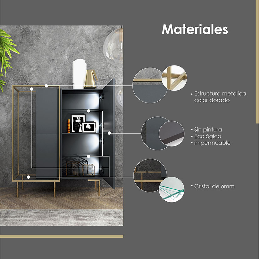 Credenza bufetera Minimalista con Estructura de Acero (Gris)