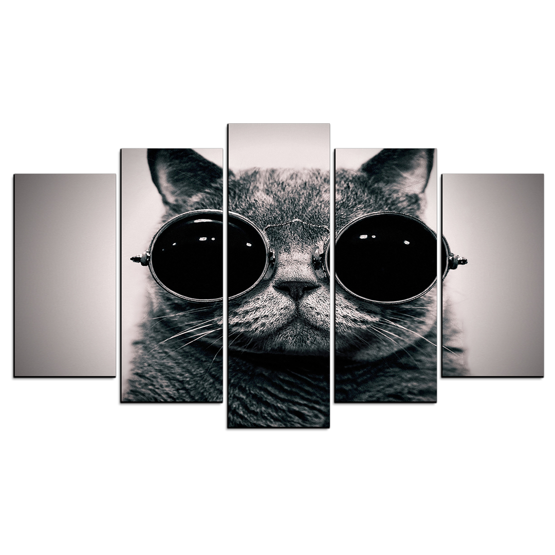 Cuadro Decorativo Gato con lentes Art Pop 100x60cm 5pzs Cuadros MX