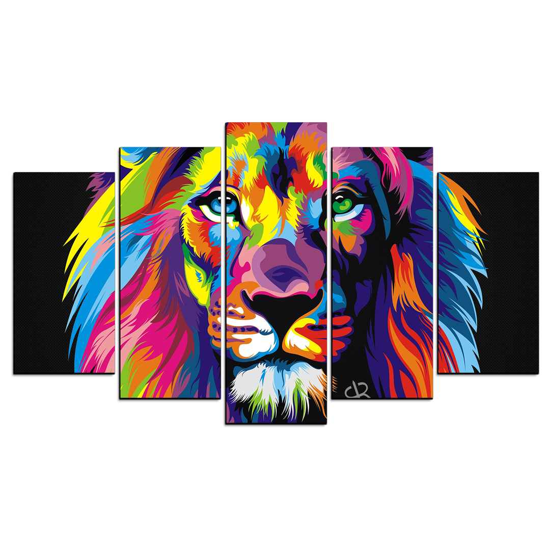 Cuadro Decorativo Leon Colores Art Pop 100x60cm 5pzs Cuadros MX