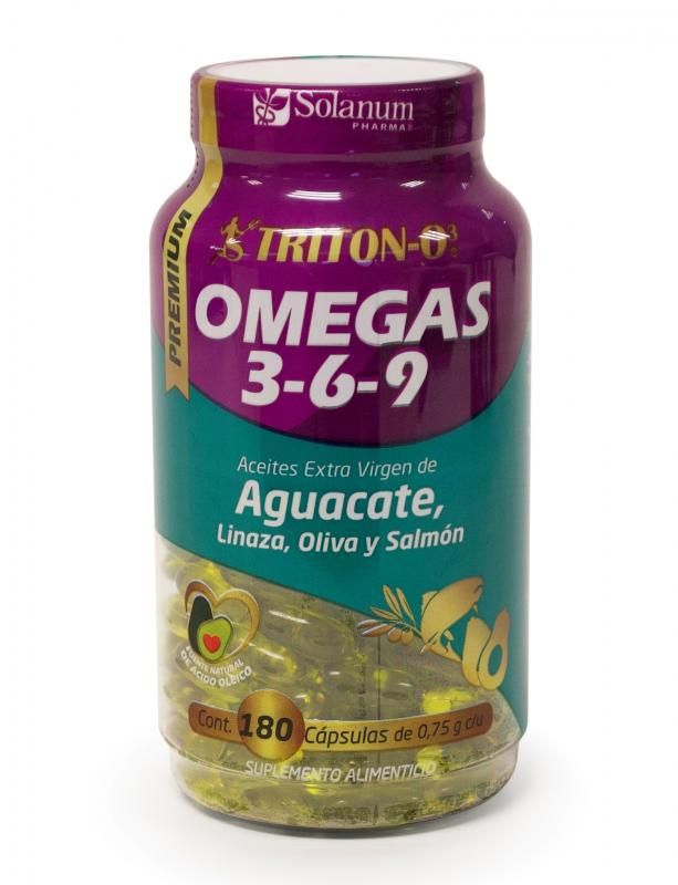 Solanum Omegas 3 6 9, Aceites Estra virgen de Aguacate, Linaza, Oliva y Salmon 180 Capsulas