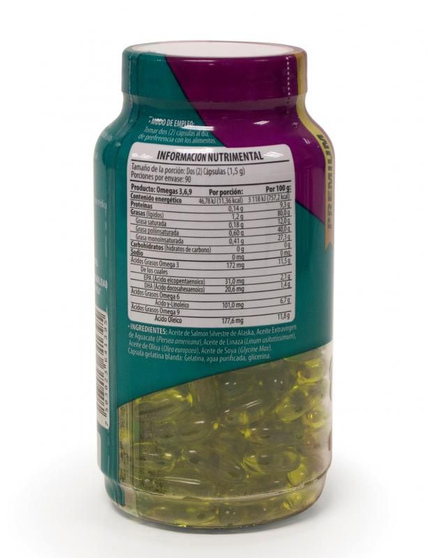 Solanum Omegas 3 6 9, Aceites Estra virgen de Aguacate, Linaza, Oliva y Salmon 180 Capsulas