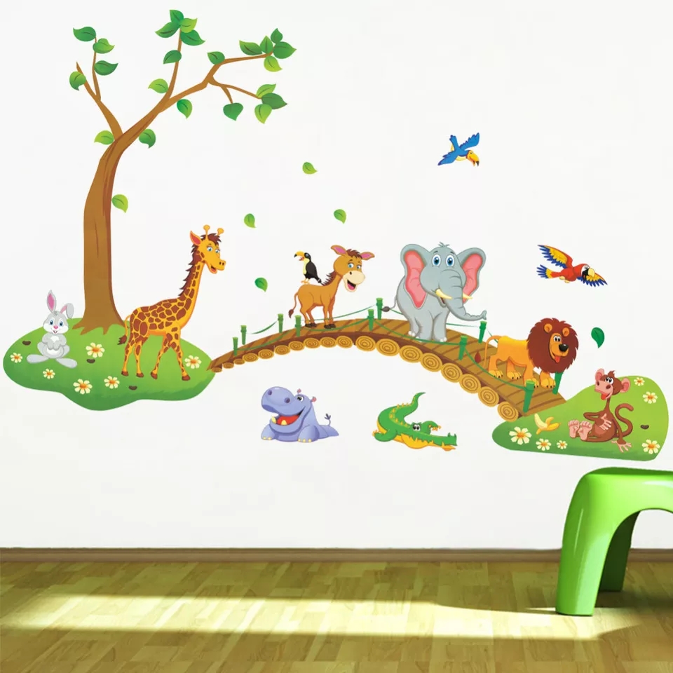Vinil Decorativo Infantil Animalitos Bosque Selva Animados