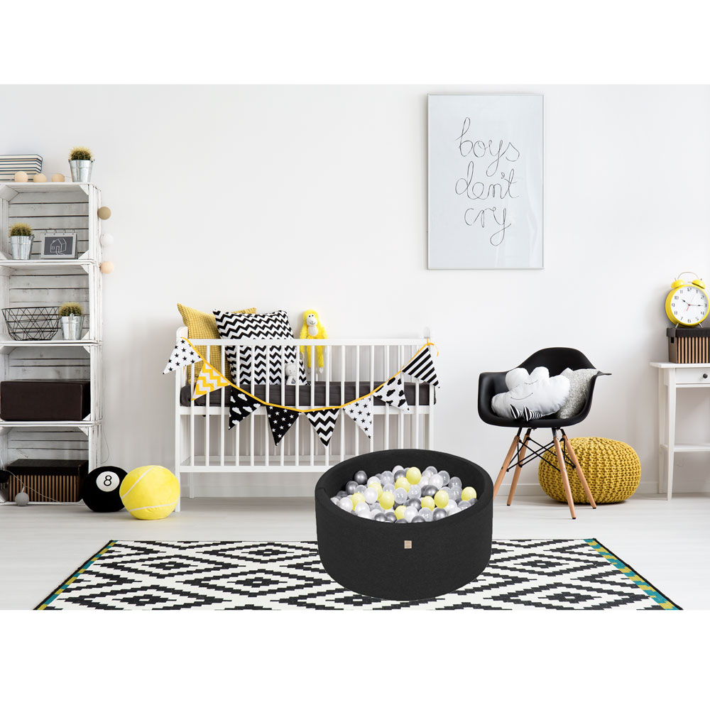 ALBERCA SECA CON PELOTAS DE PLASTICO NATURE GARTEN PISCINA BEBÉ NEGRA + MIX 150 PELOTAS