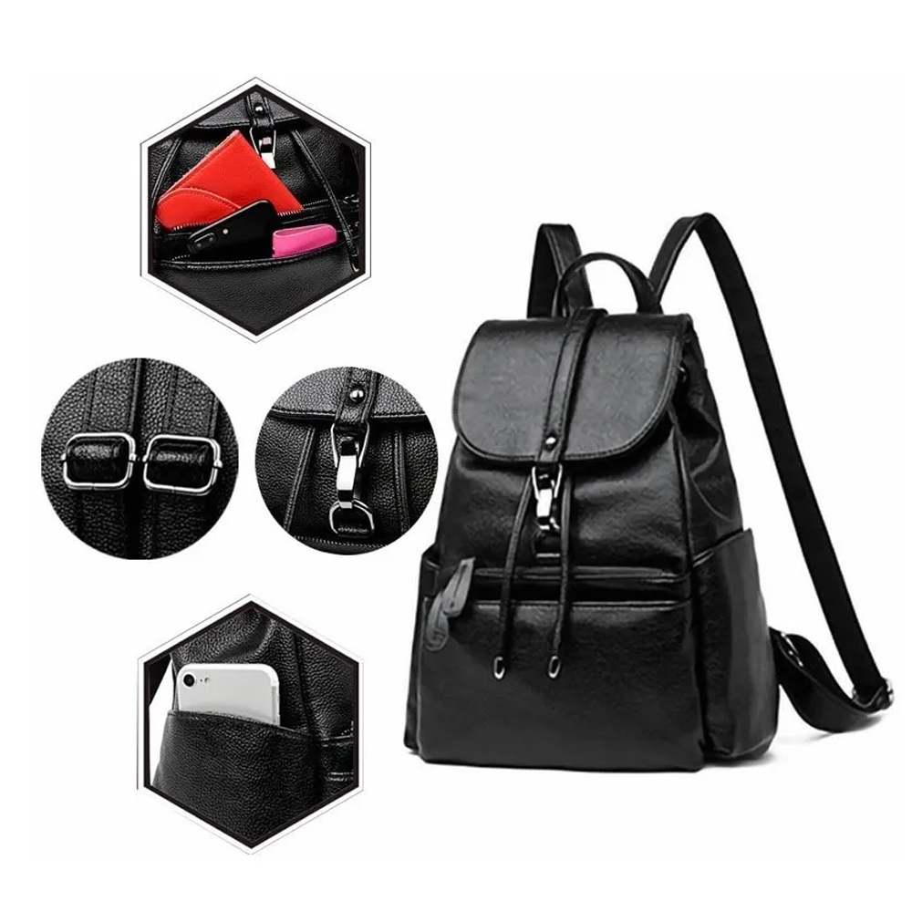 Mochila Femenina Impermeable Antirrobo De Cuero Suave Pu