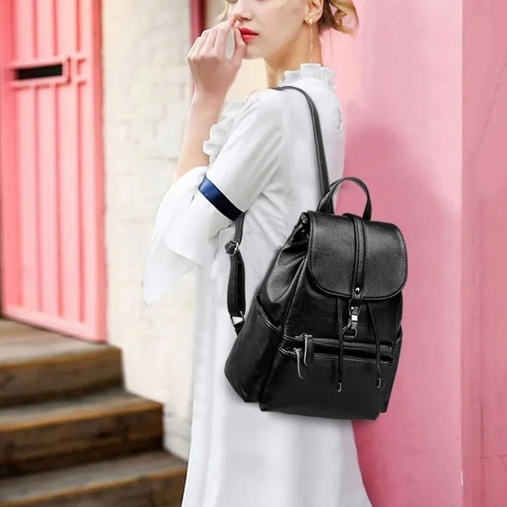 Mochila Femenina Impermeable Antirrobo De Cuero Suave Pu