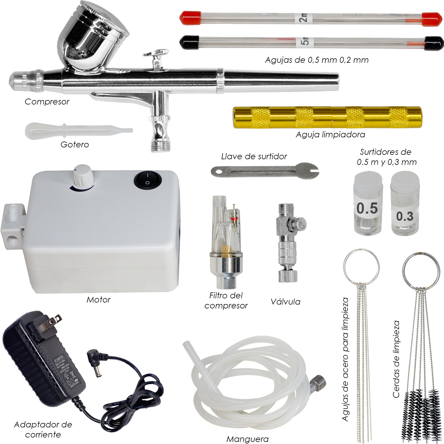 Aerografo Doble Mini Compresor Aire 30 PSI Kit Multiusos Incluye Accesorios