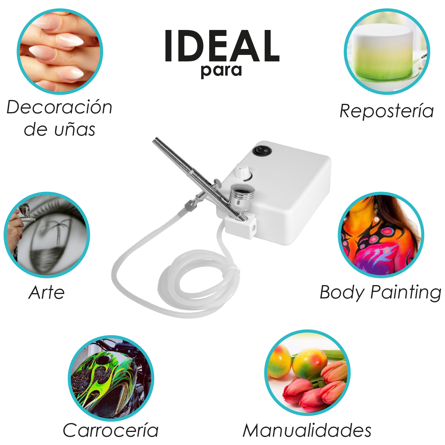 Aerografo Doble Mini Compresor Aire 30 PSI Kit Multiusos Incluye Accesorios