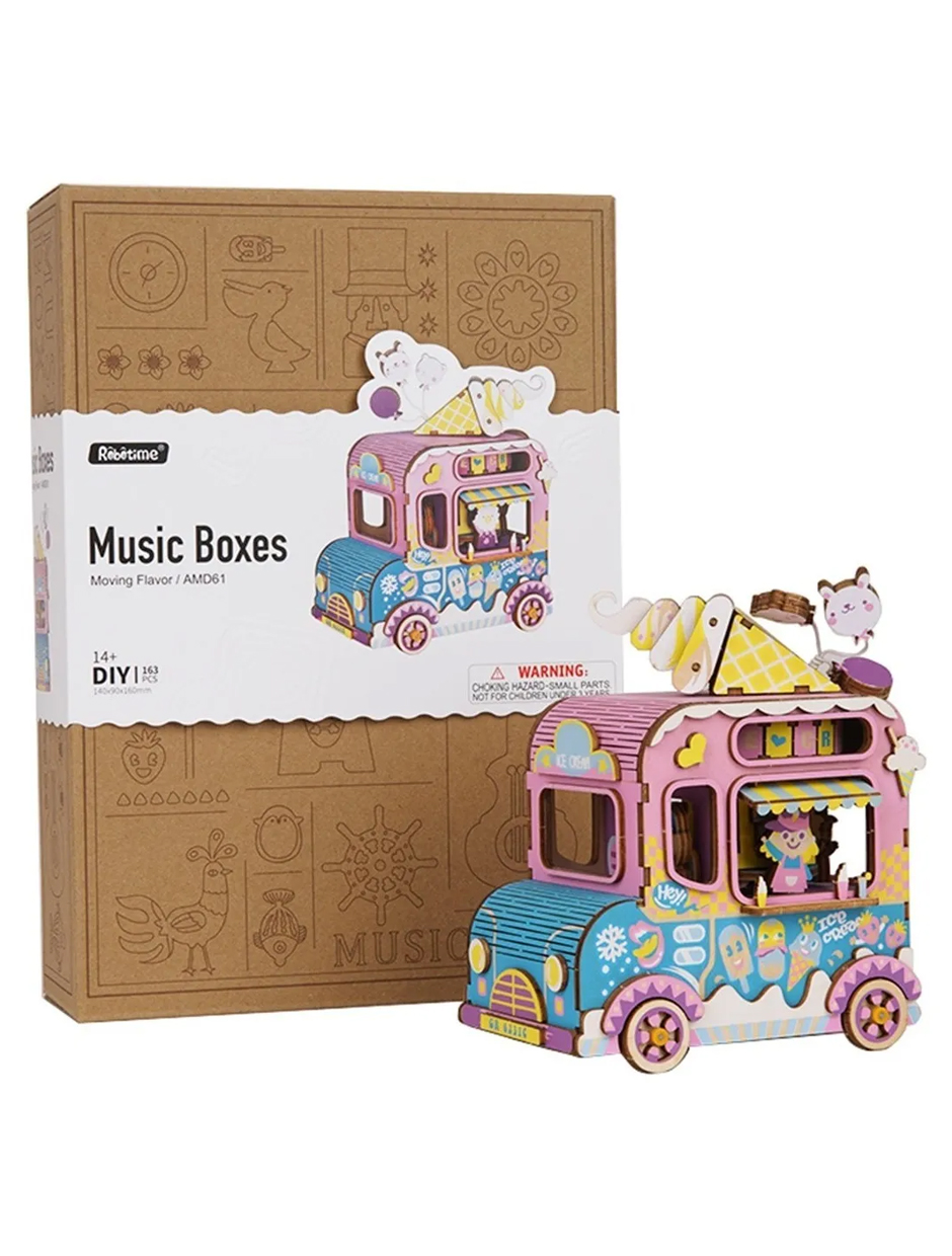 Caja Músical Robotime Vagoneta Armable Niños Bloques Madera