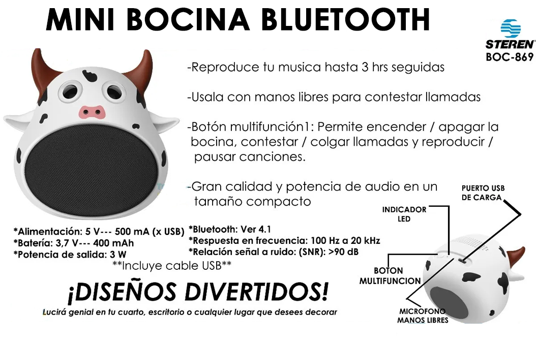 Mini Bocina Bluetooth Infantiles Forma De Vaca