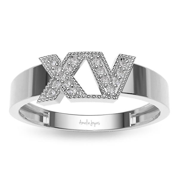 Anillo de XV años en Oro Blanco de 10K Amelie Joyas