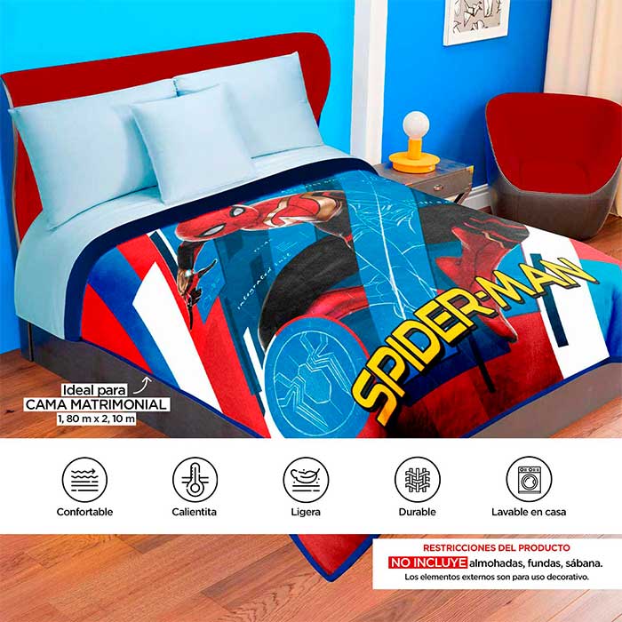 COBERTOR suave y calientito MATRIMONIAL SPIDERMAN TECH