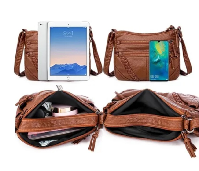 Bolsa Dama Suave Cuero Gran Capacidad Impermeable P/ Viaje