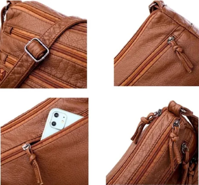 Bolsa Dama Suave Cuero Gran Capacidad Impermeable P/ Viaje